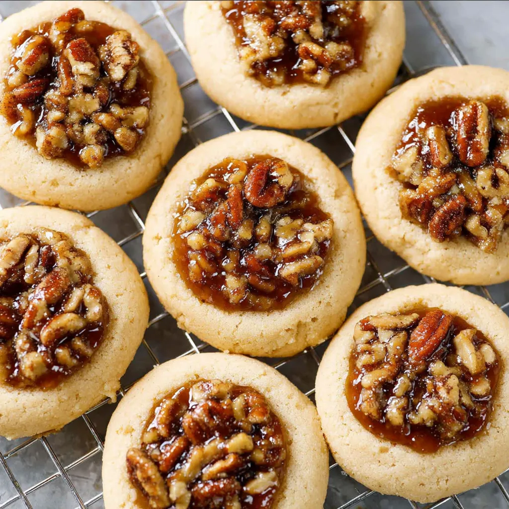 Thick maple pecan pie stuffed cookies with gooey filling oozing from the center.
