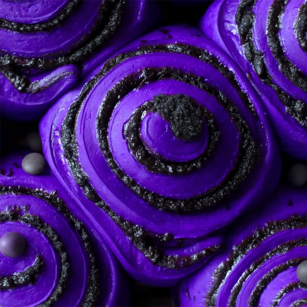 Platter of cinnamon rolls with orange and black frosting and sprinkles.