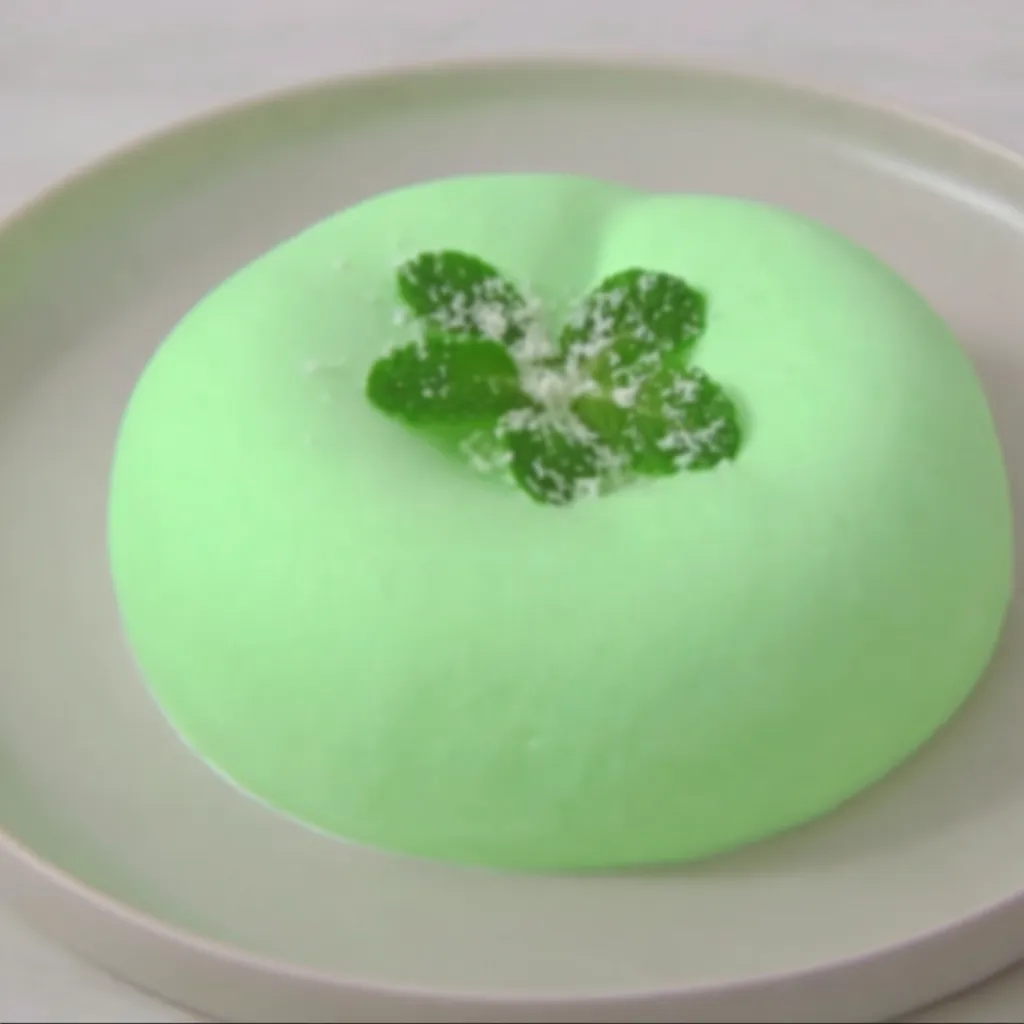 Plate with melon slices, mint leaves, and a round of soft cheese for tea service.