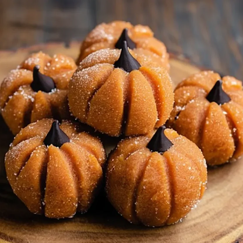 Close-up of a truffle cut in half showing creamy pumpkin cheesecake filling.