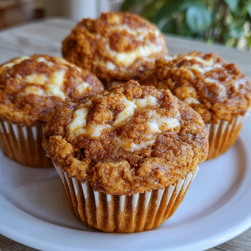 Pumpkin cream cheese muffins with creamy centers and pepita topping.