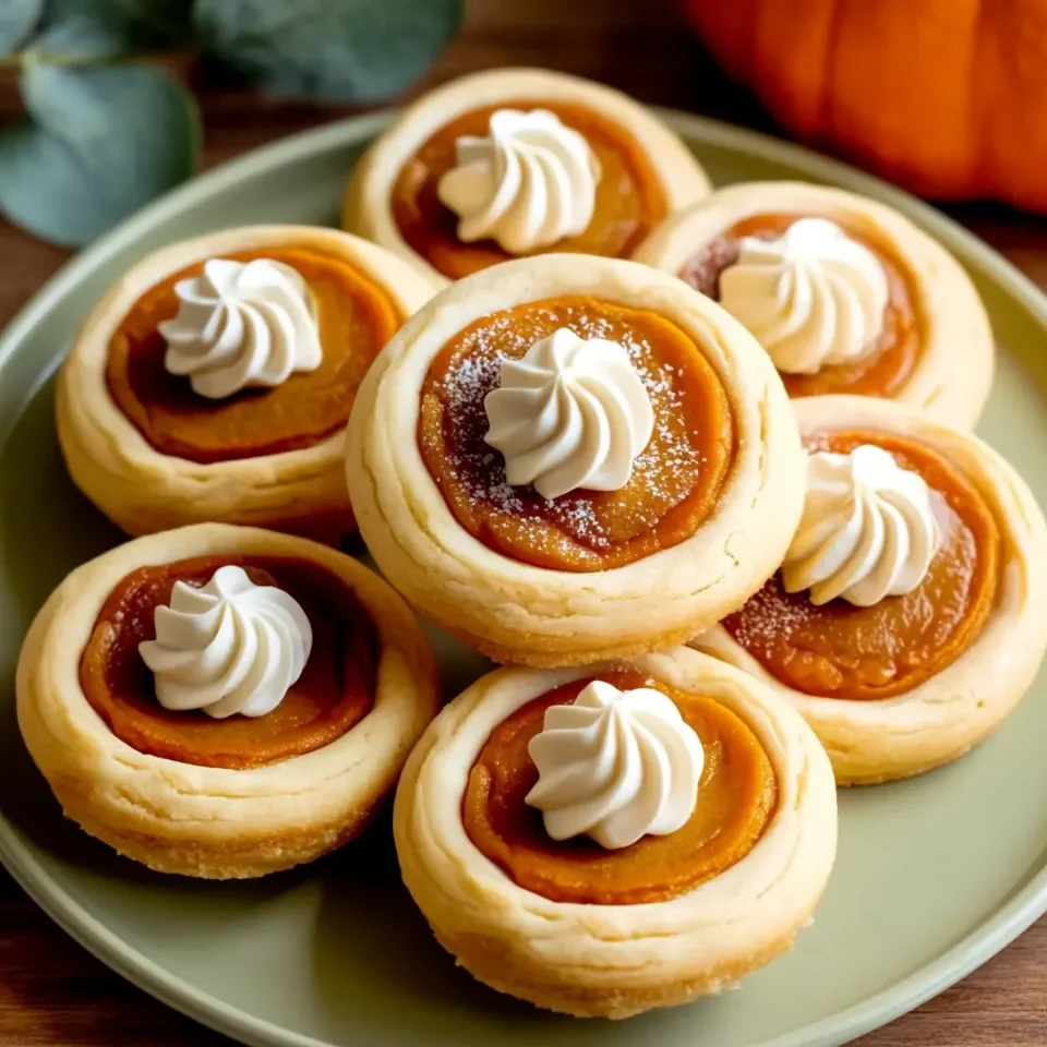 Platter of pumpkin pie cookies dusted with powdered sugar, surrounded by fall décor.
