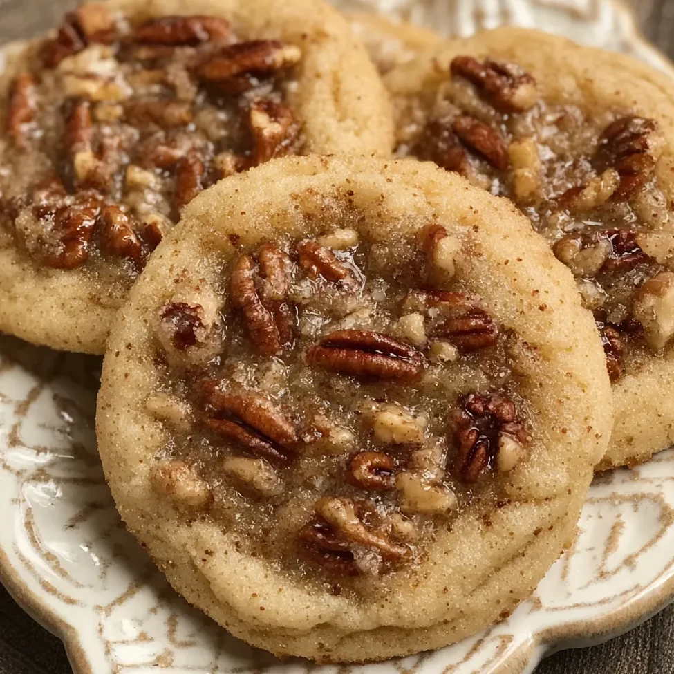 Vegan pecan pie cookies with gooey pecan filling cooling on a tray.