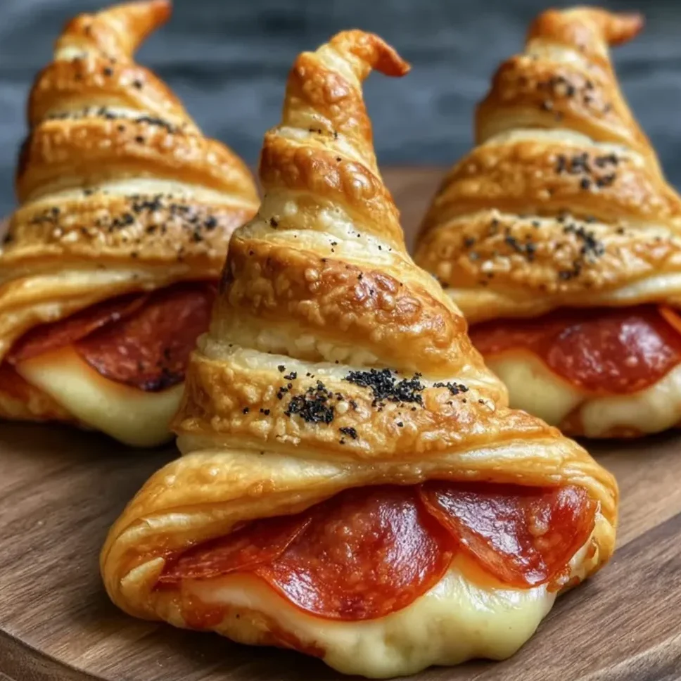 Witch hat crescent rolls baked golden and served with marinara dip.