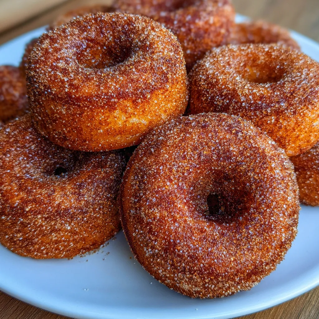 Donut dunked into a mug of warm apple cider.