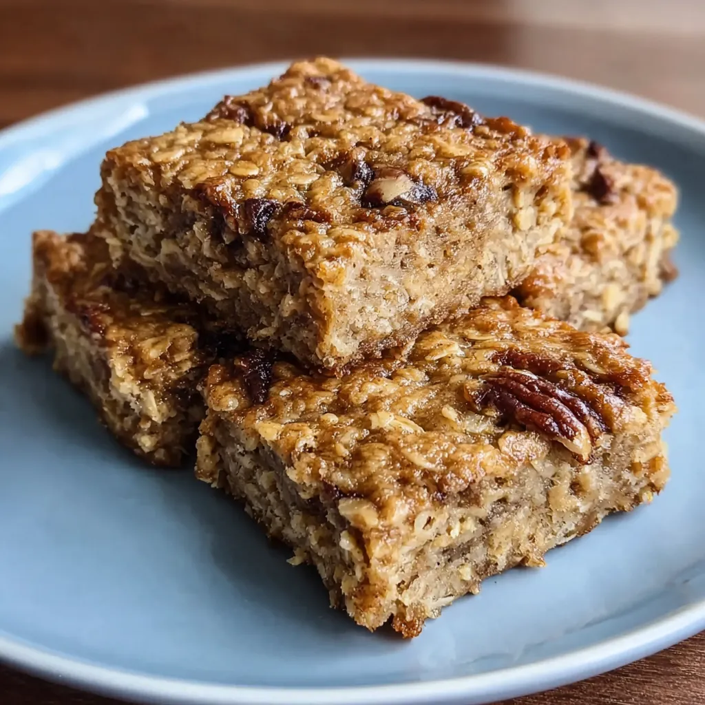Baking pan of golden oatmeal bars cooling on a wire rack.