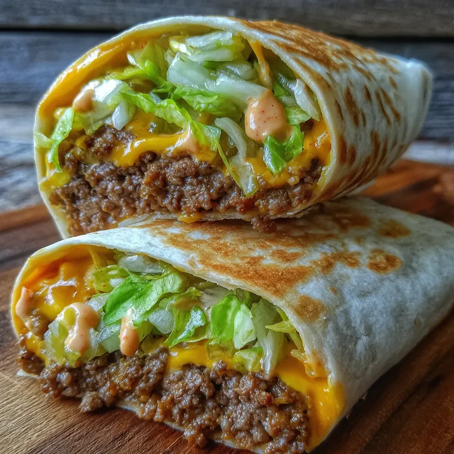 Wraps stacked on a board with dipping sauce and fries.