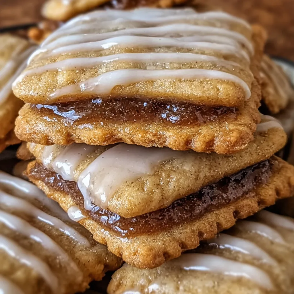 Stack of brown sugar cookies with glaze dripping