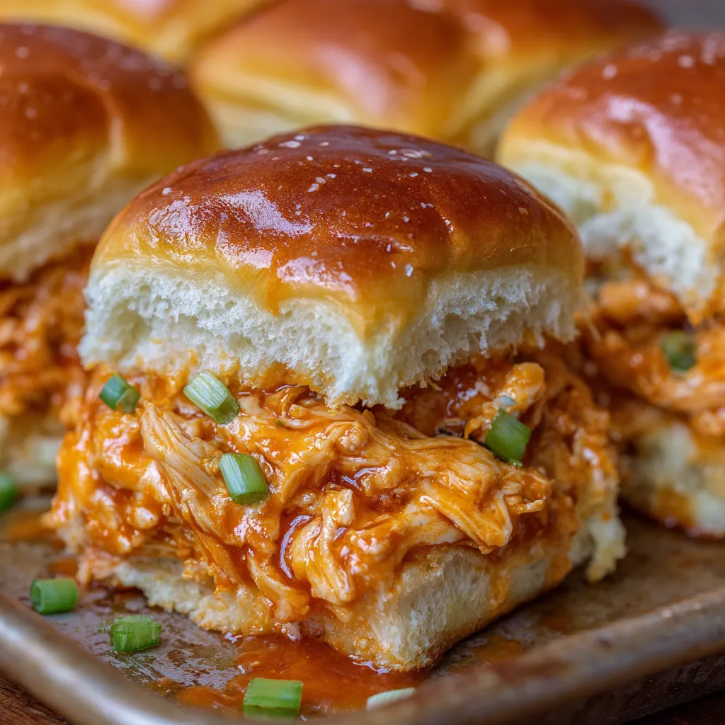 Plate of buffalo sliders served with ranch dip and celery sticks.