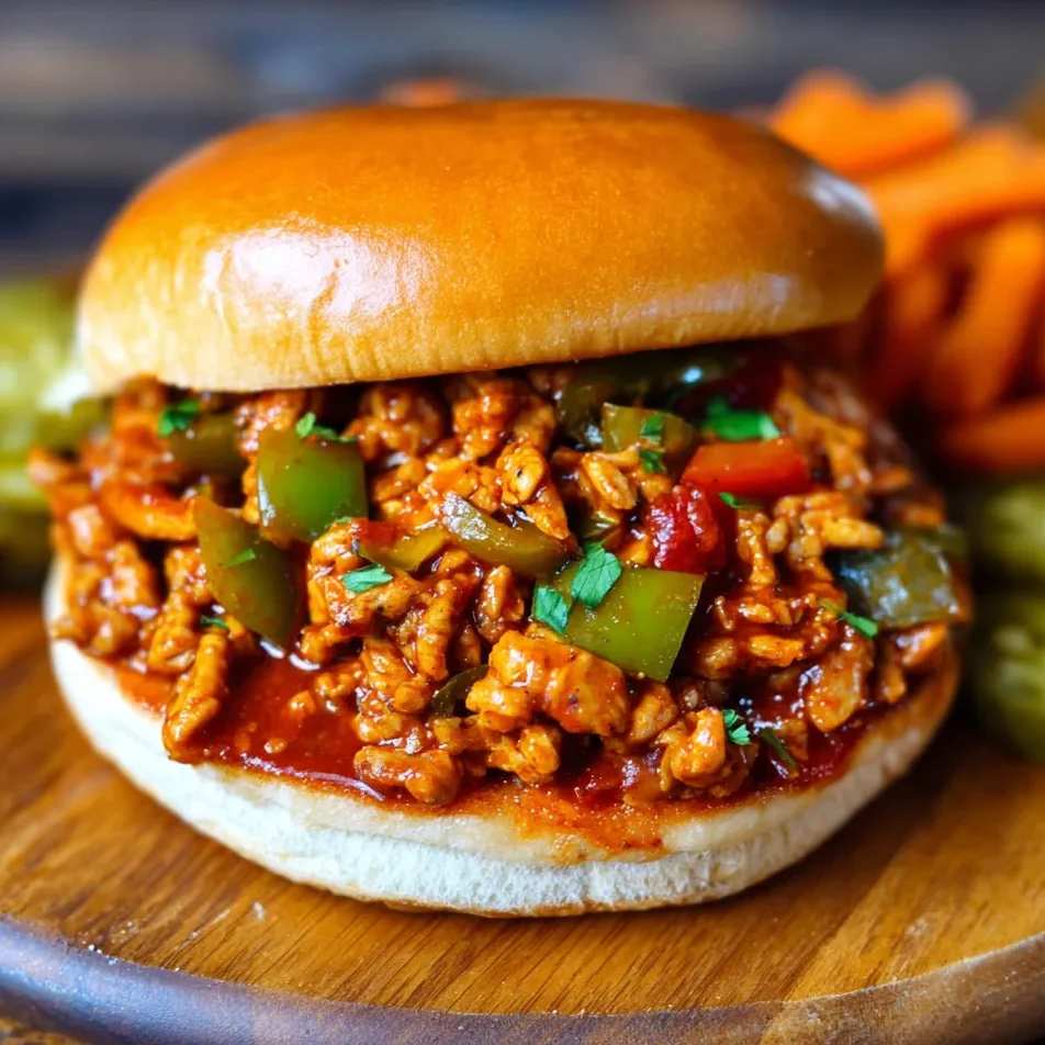 Sandwich halves stacked with saucy Cajun chicken filling dripping slightly.