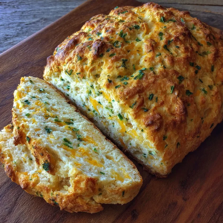 Hand breaking a slice of warm soda bread with melted cheddar strands.