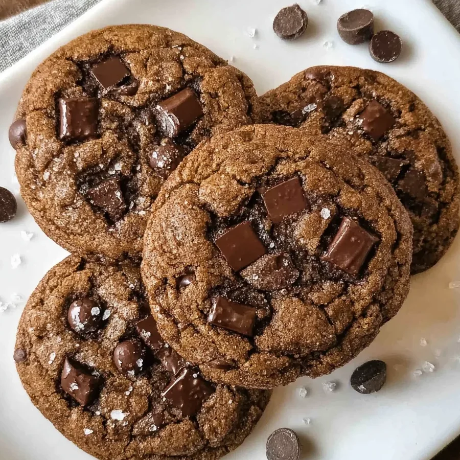 Close-up of a cookie broken in half showing gooey melted chocolate.