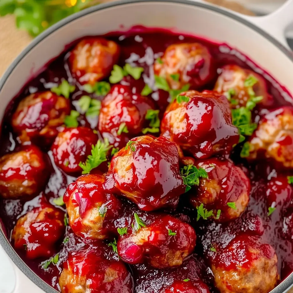 Cranberry-glazed meatballs served on a festive platter