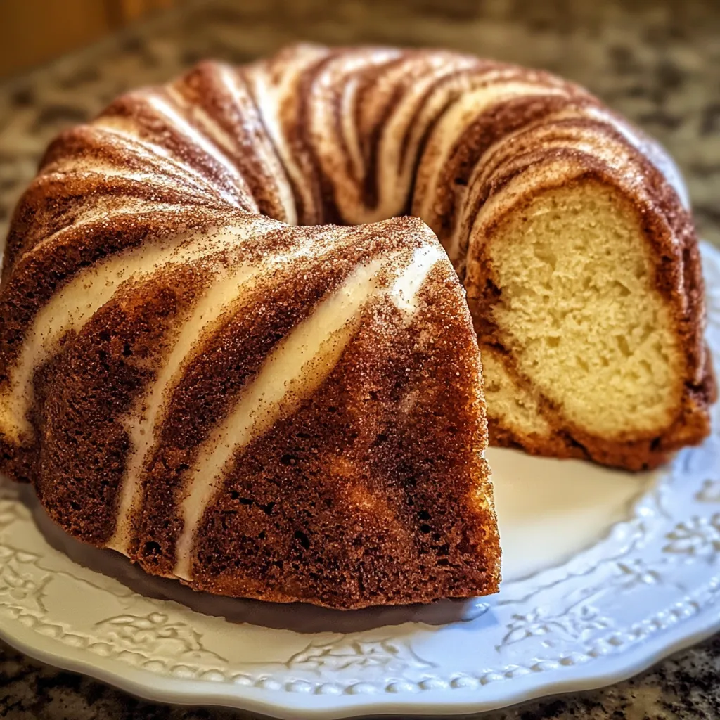 Whole bundt cake cooling on a rack before glazing.