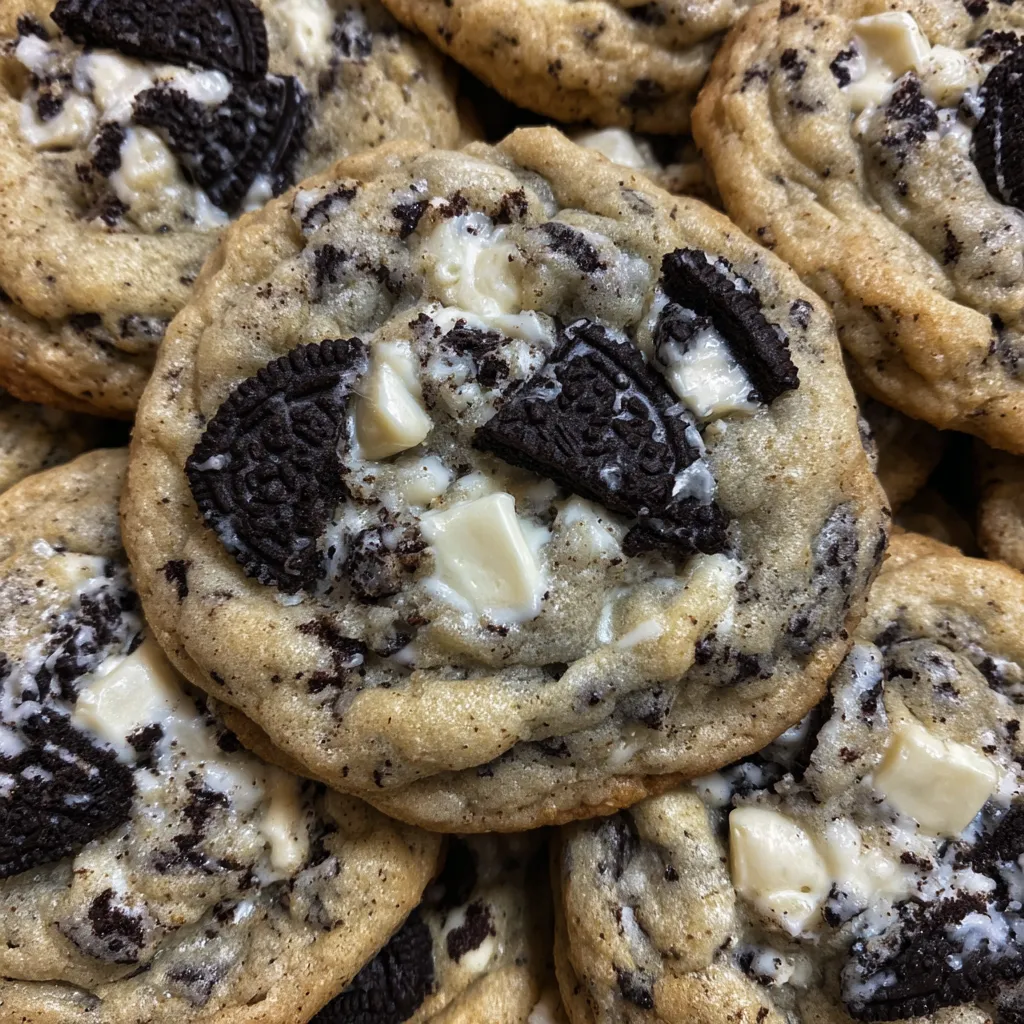 Stack of cookies and cream cookies on a plate