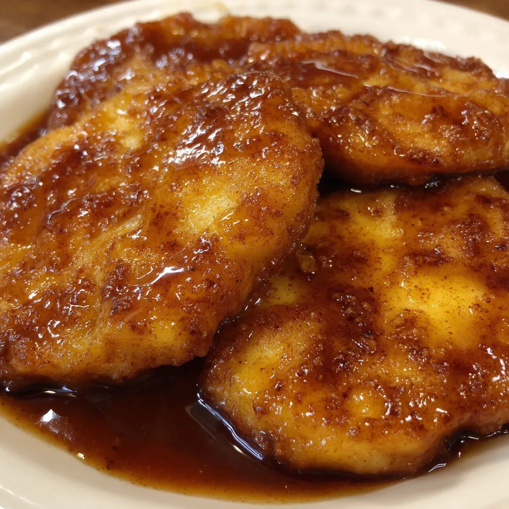 Skillet of warm Cracker Barrel-style fried apples with cinnamon and syrup.