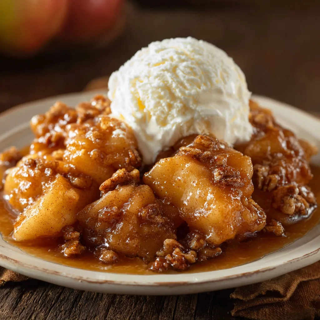 Bowl of fried apples topped with pecans and maple drizzle.