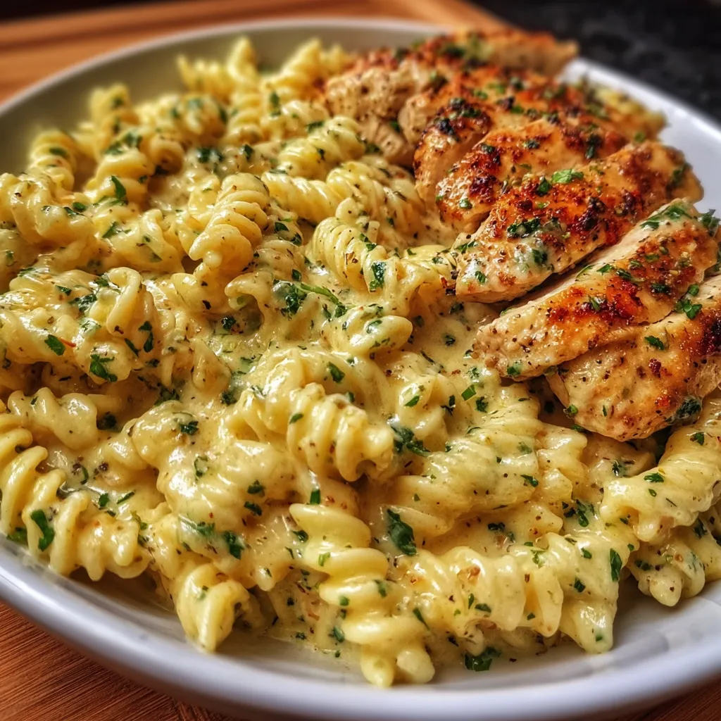 Bowl of pasta served with garlic bread and sprinkled with Parmesan.
