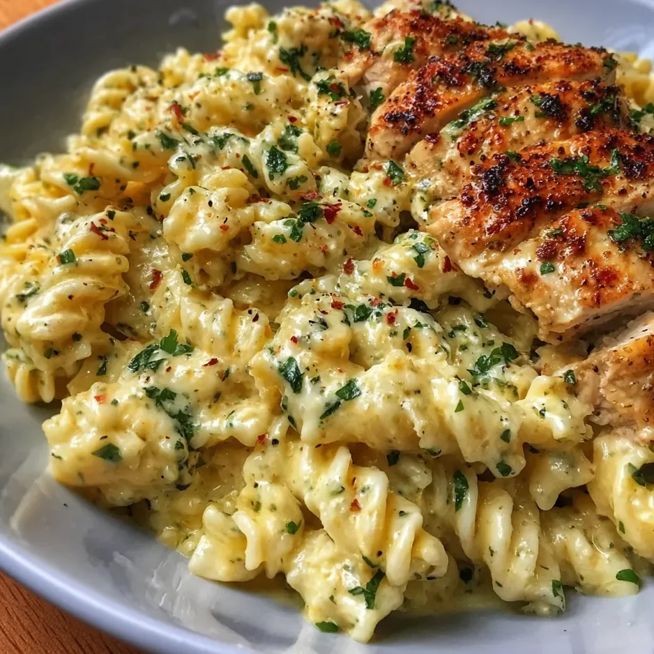 Fork twirling creamy pasta with melted cheese and herbs.