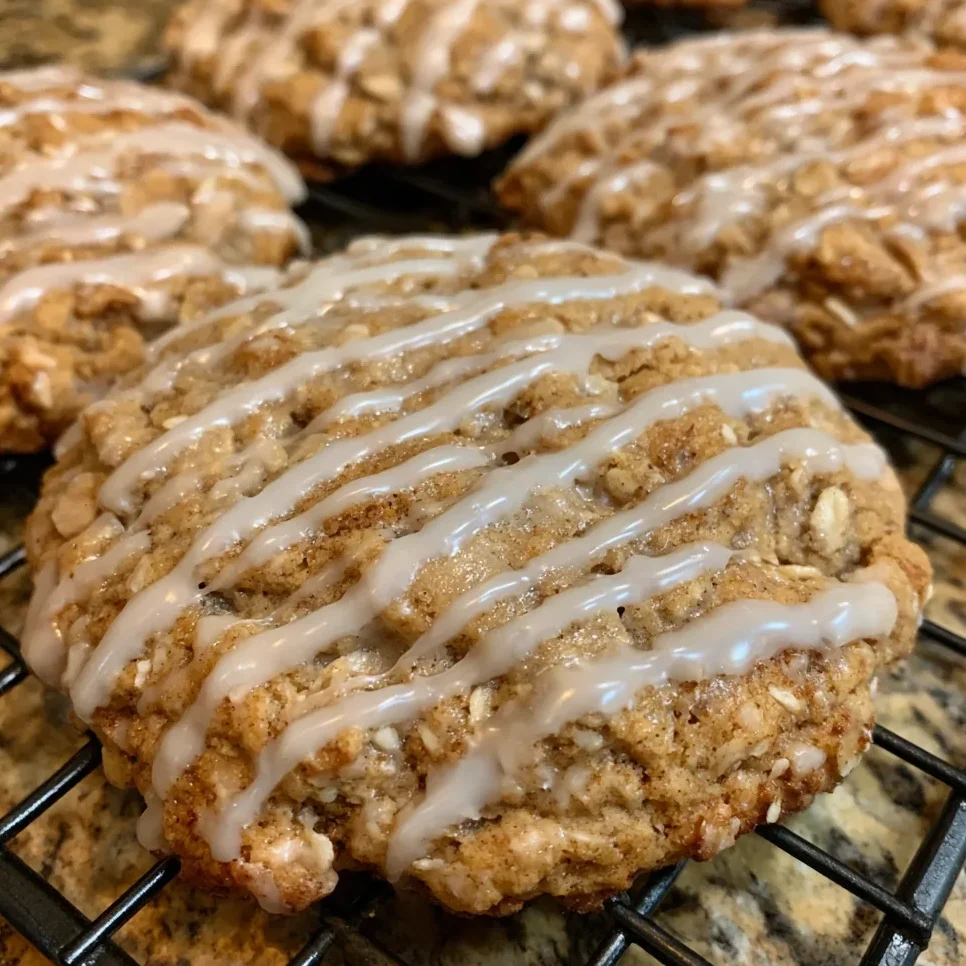Stack of glazed oatmeal cookies on a plate