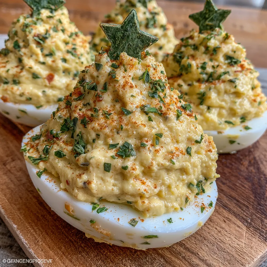 Holiday platter of Christmas tree deviled eggs