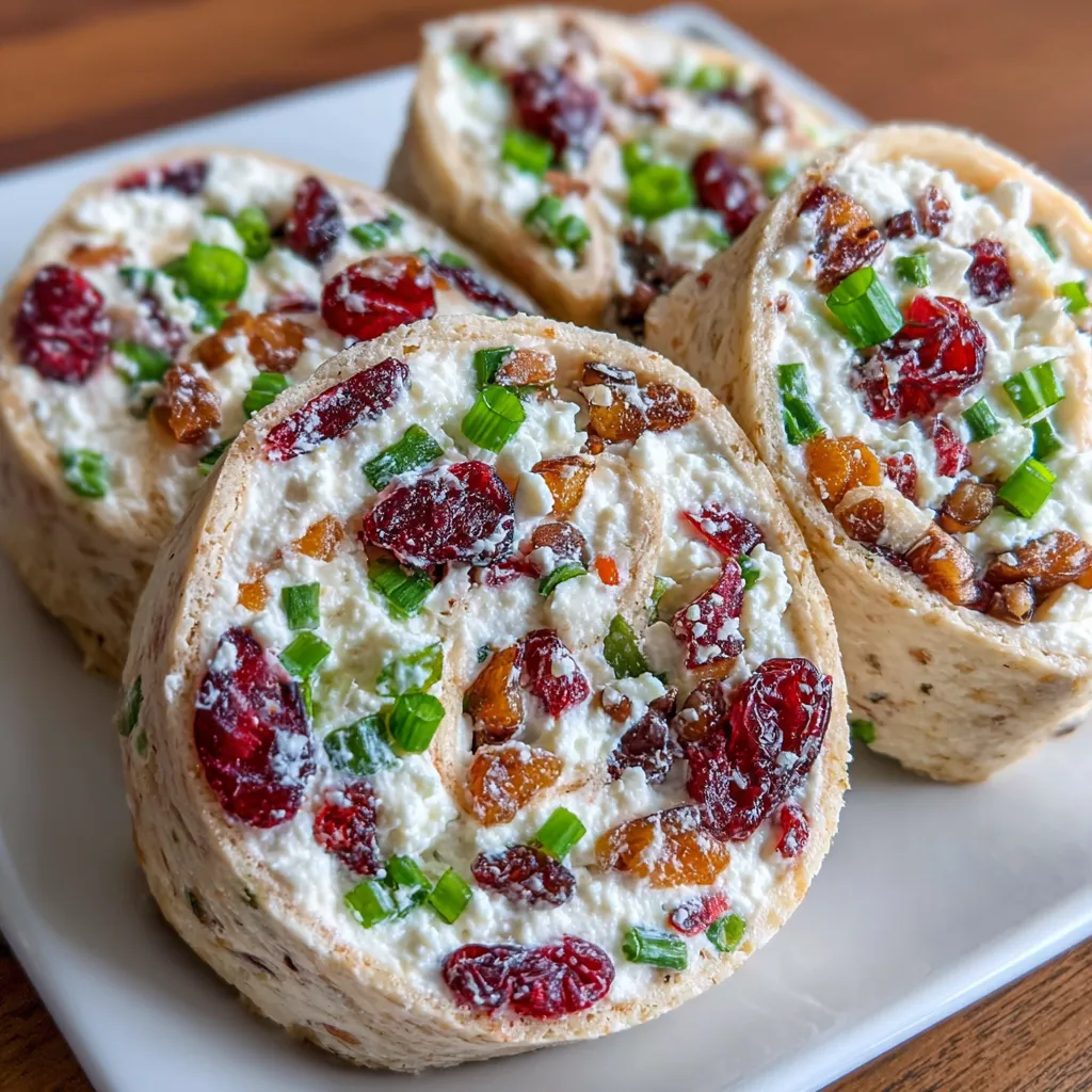 Cranberry roll ups arranged with red and green garnish