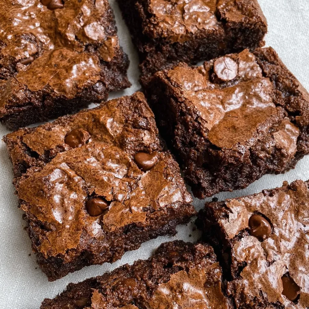 Fudgy brookies with crackly tops and melted chocolate chips
