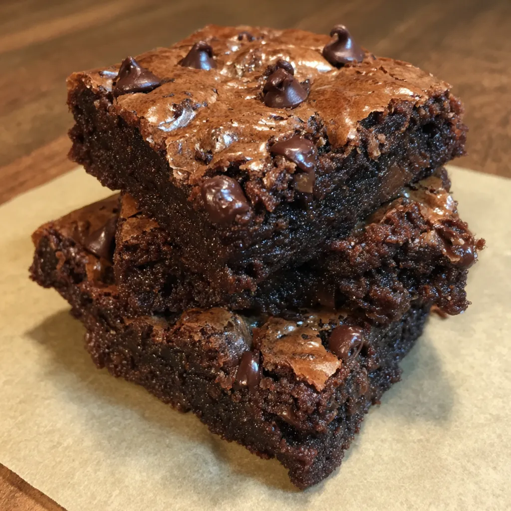 Close-up of brookies stacked with gooey centers