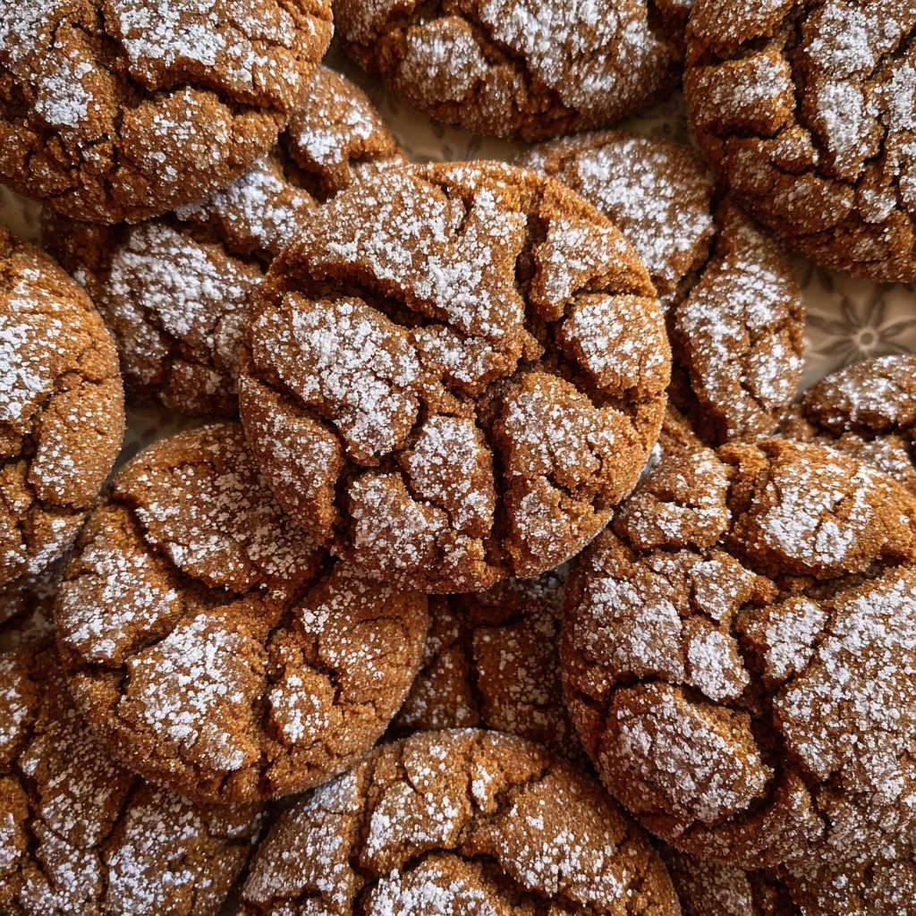 Stack of gingerbread cookies with sugar dusting