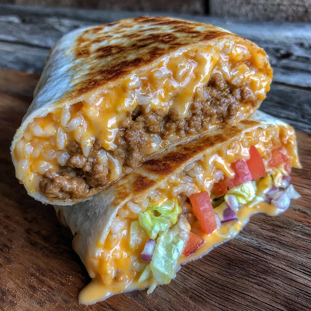 Burrito halves on a plate with sour cream and salsa on the side.