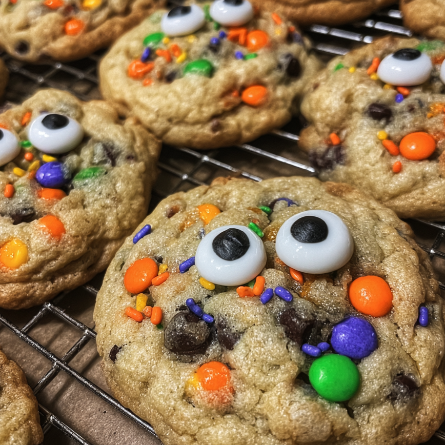 Close-up of gooey cookies with colorful sprinkles