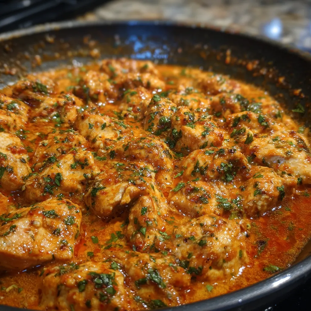 Butter chicken served with naan bread and lime wedges on a rustic table.