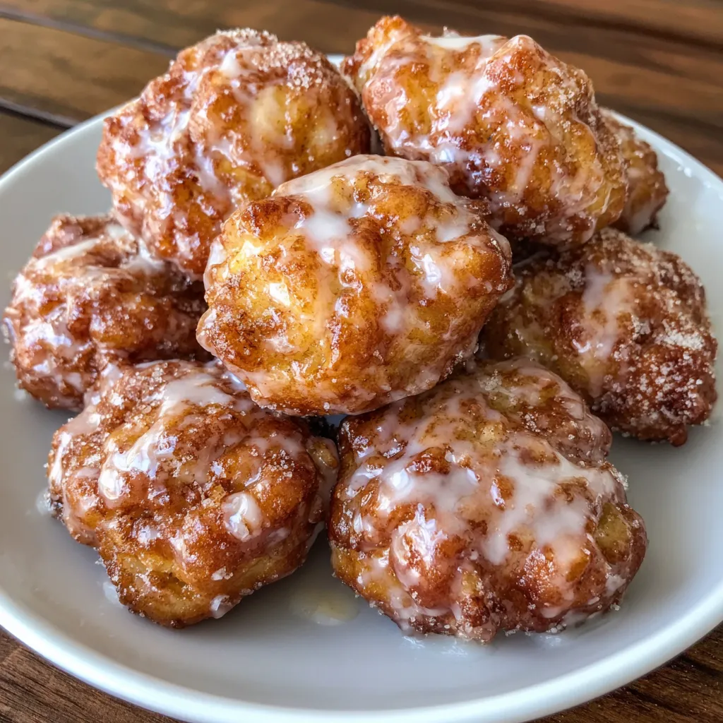 Tray of glazed apple fritters cooling on a rack.