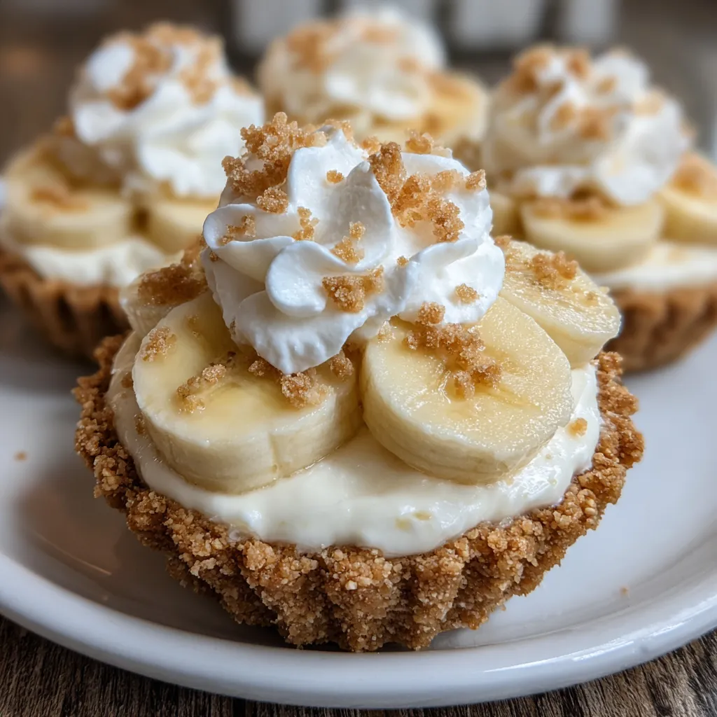 Close-up of layered banana pie showing crust, pudding, and whipped topping.
