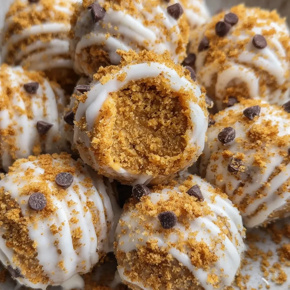 Tray of chilled cheesecake bites drizzled with melted chocolate.