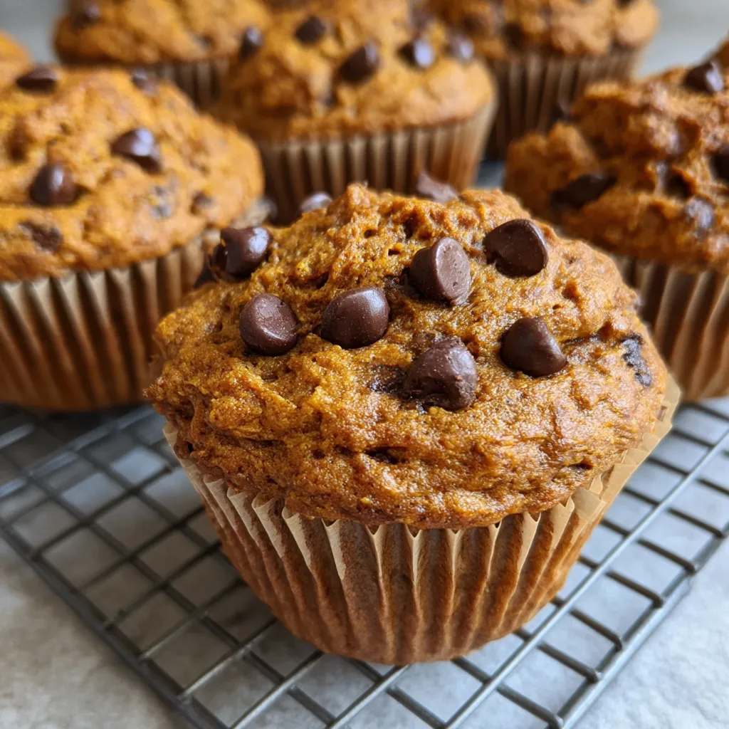 Freshly baked pumpkin chocolate chip muffins with almond butter