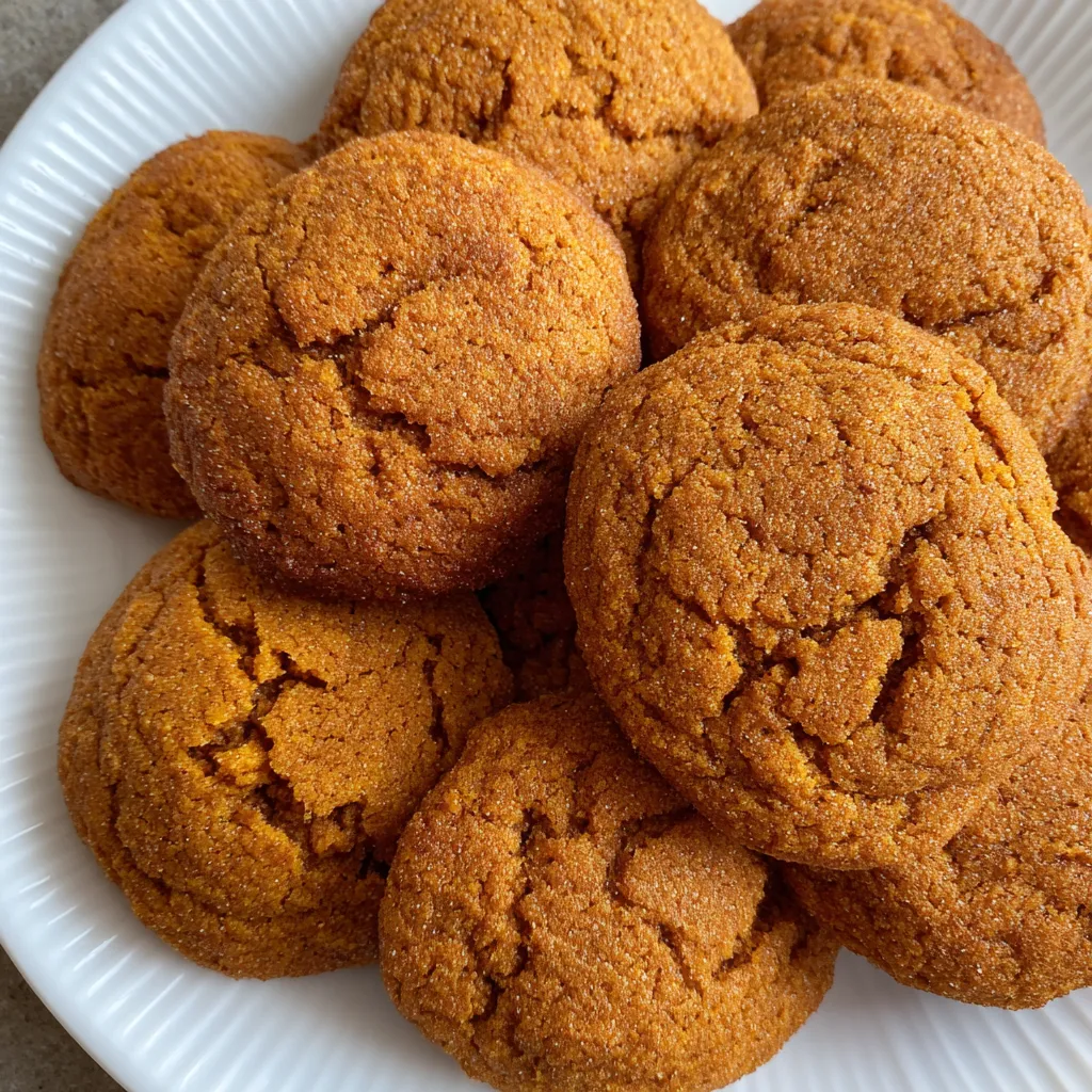 Close-up of pumpkin cookie broken open, showing soft chewy center.