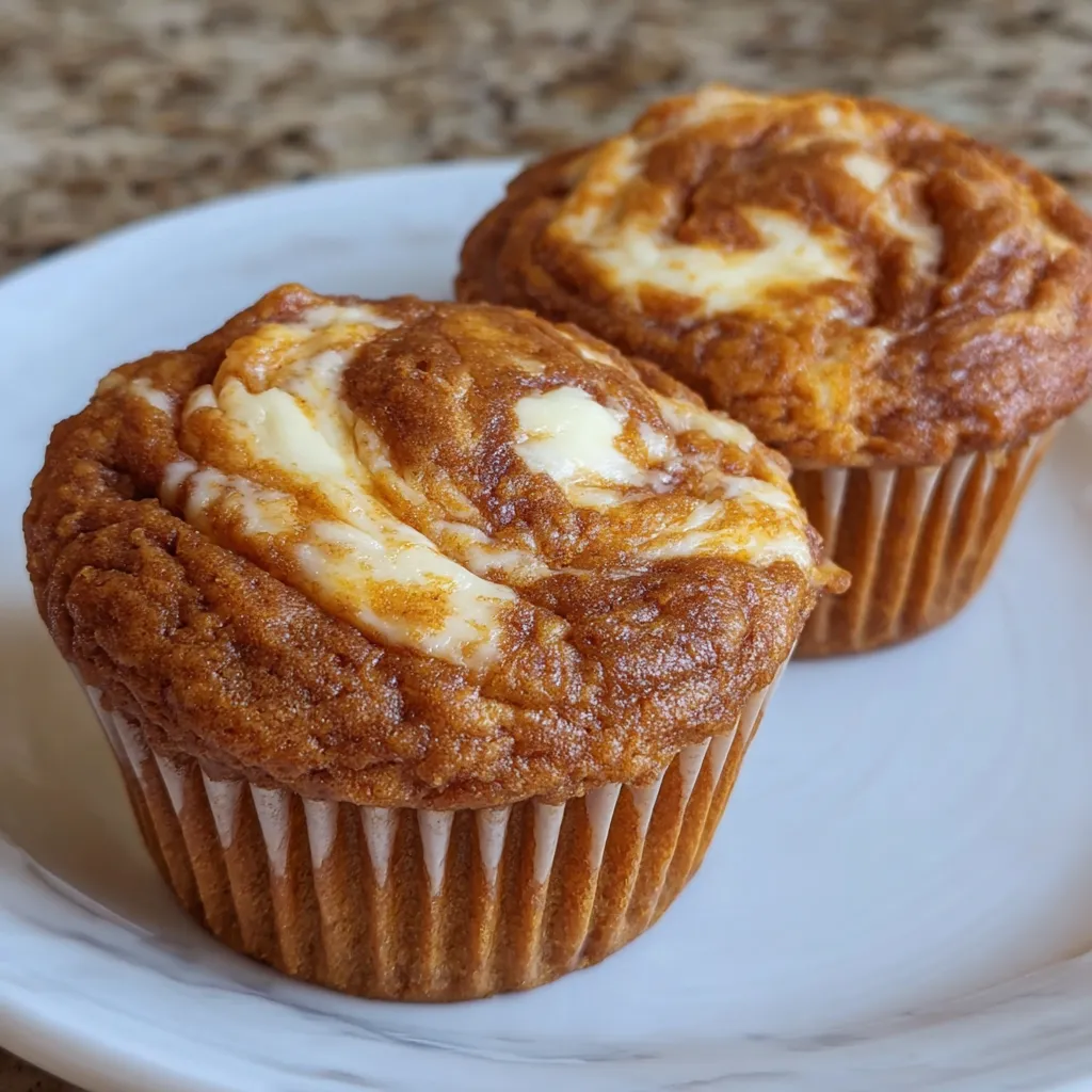 Pumpkin cream cheese swirl muffins fresh out of the oven