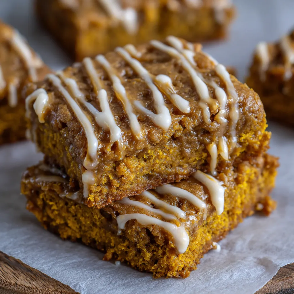 Pan of blondies cooling before slicing, glaze bowl on the side.