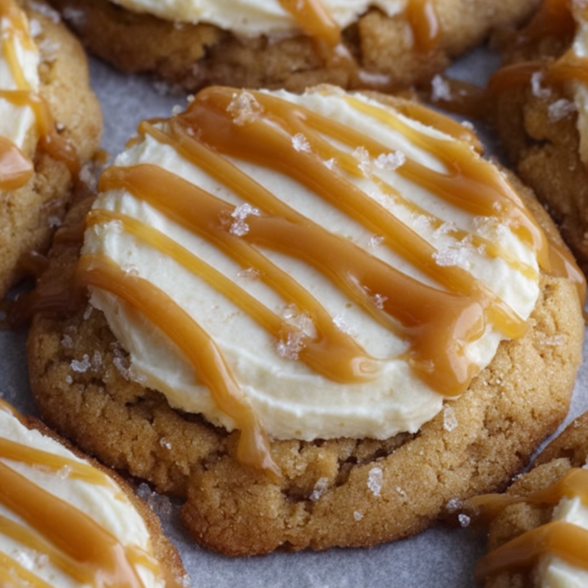 Close-up of cheesecake cookies with flaky sea salt