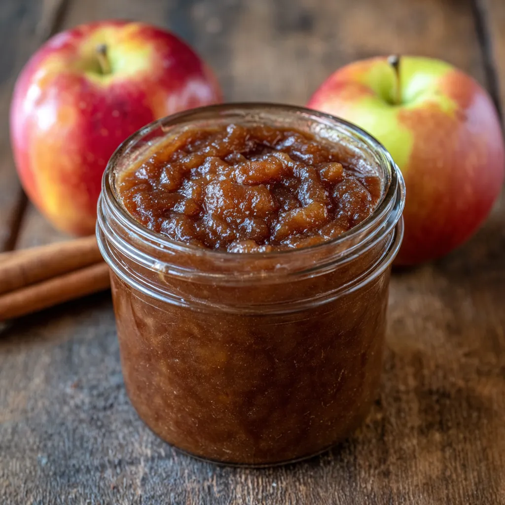 Crockpot filled with caramelized apples being blended into butter.