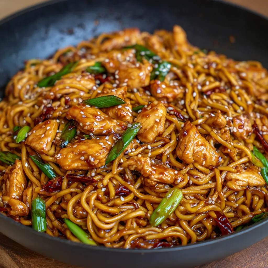 Plated noodles served with lime wedges and extra chili flakes.