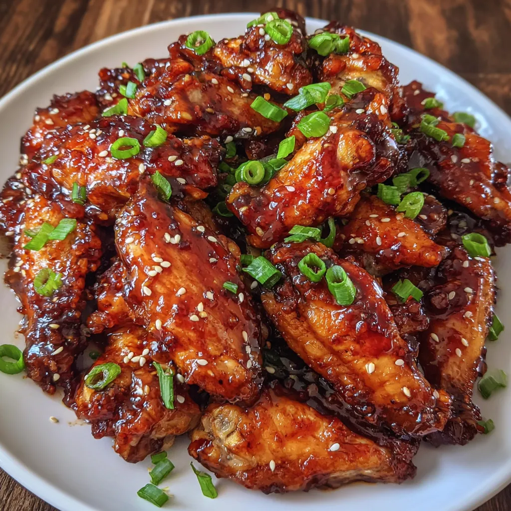 Close-up of sticky teriyaki chicken wings with glaze