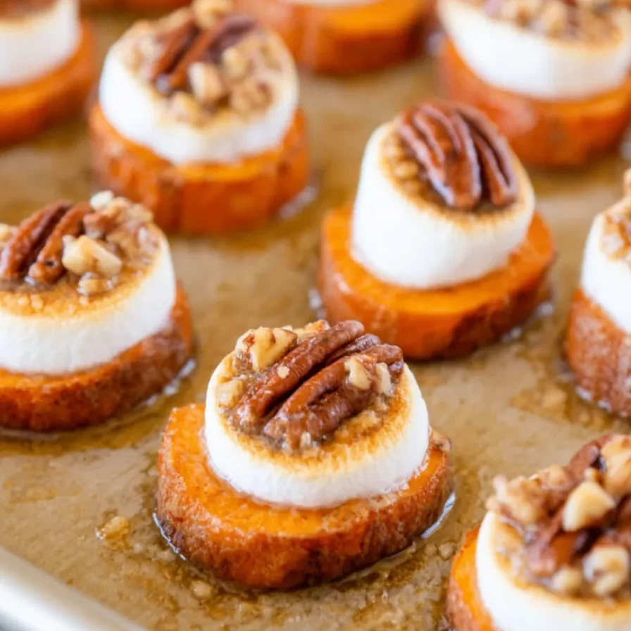 Baking tray of sweet potato bites fresh from the oven