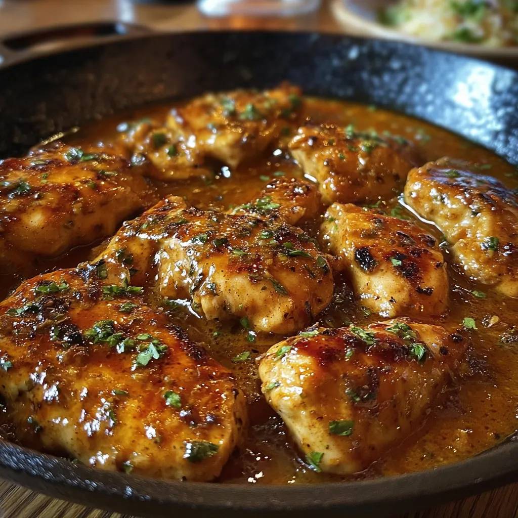 Plate of butter chicken served with mashed potatoes and green beans.