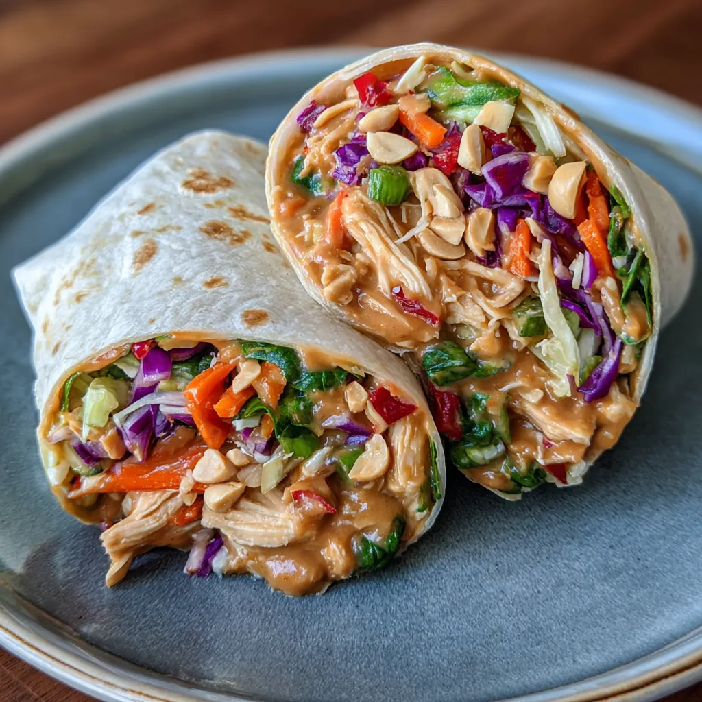 Platter of chicken wraps with lime wedges and chopped peanuts.