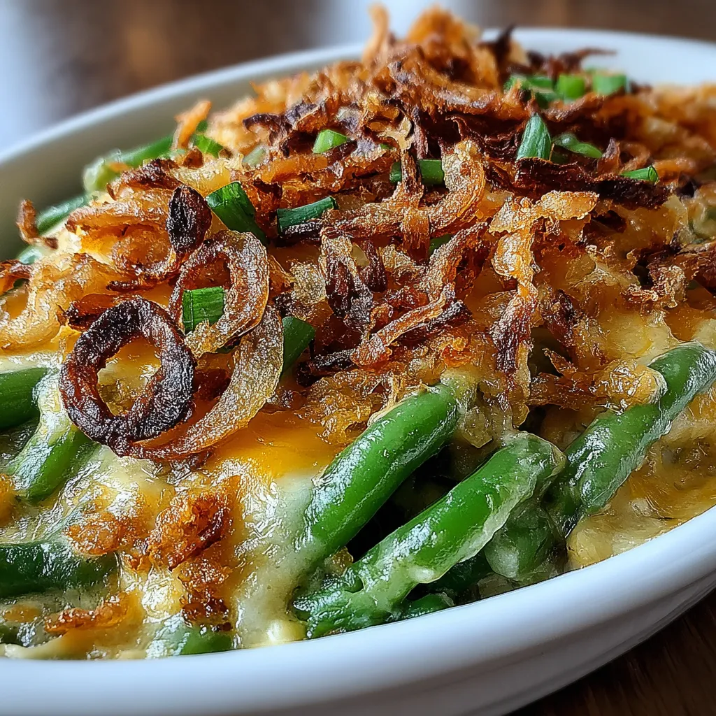 Baked potato and green bean casserole in a white dish