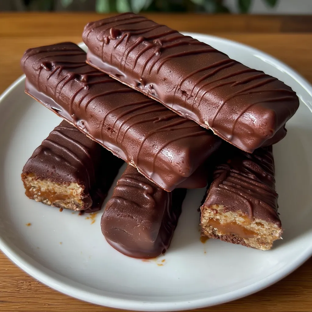 Close-up of sliced Twix bars with gooey caramel and dark chocolate coating.