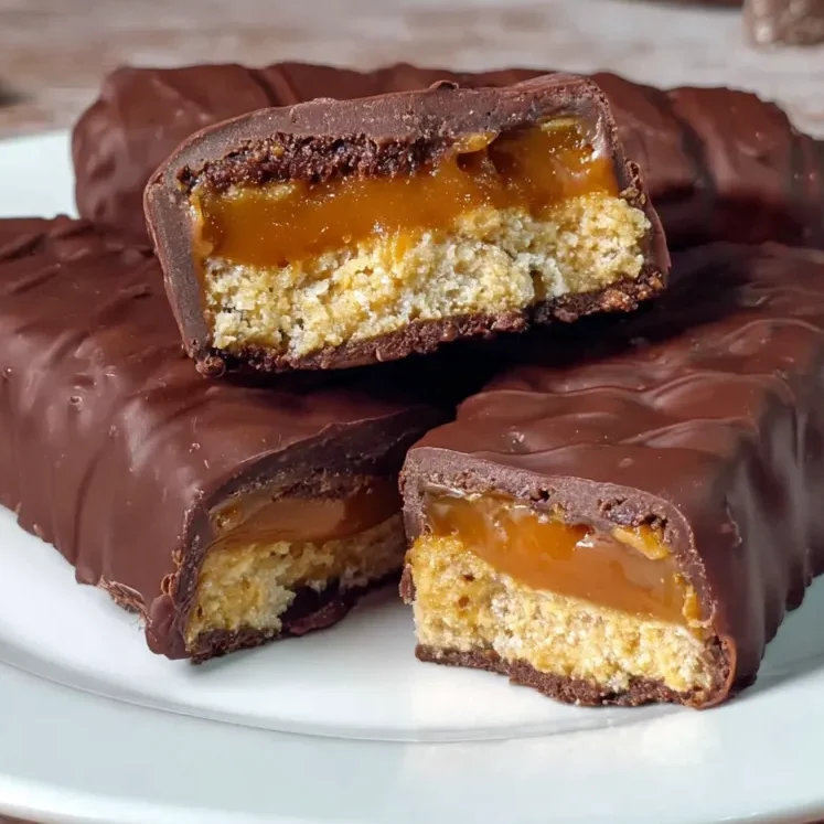 Chocolate-covered bars cooling on parchment paper.