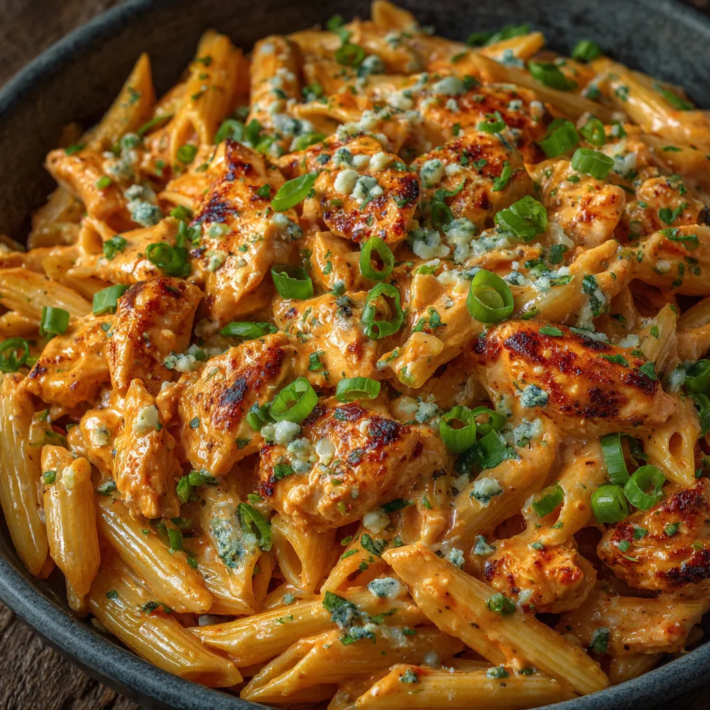 Fork twirling cheesy buffalo chicken pasta